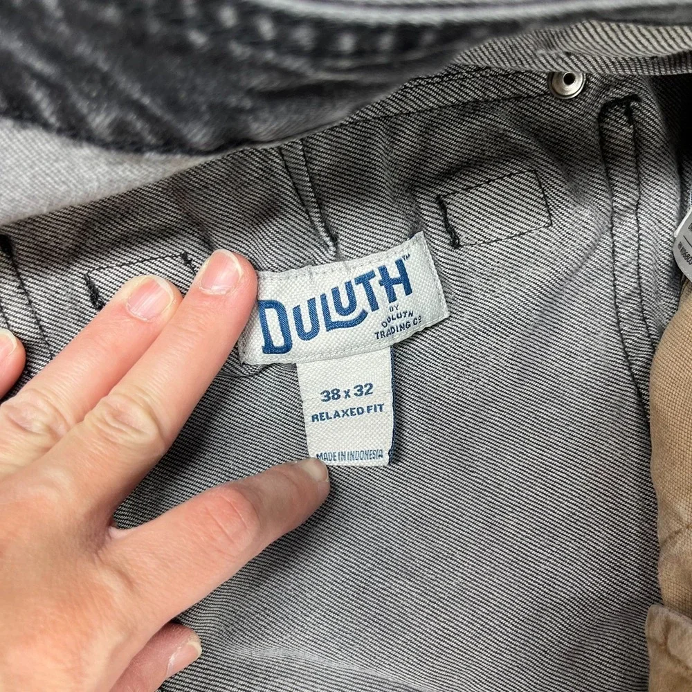 VTG Duluth Trading Co. Work Pants Mens Black Denim Stretch Cargo Pockets - 38X32